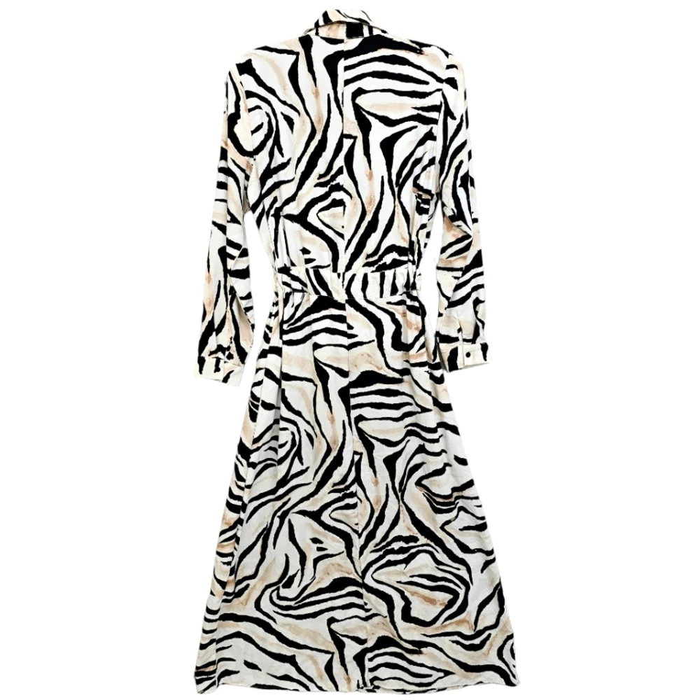 Nwot LC Waikiki Classic Longsleeve White/Black/Tan Animal Print Maxidress - Picture 4 of 16